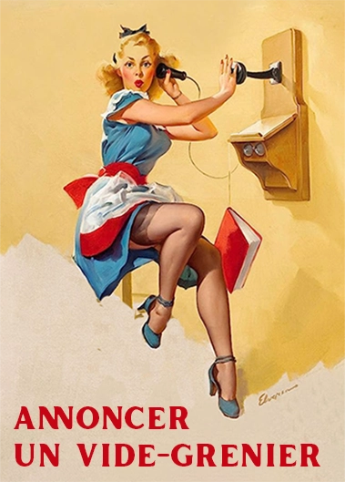 Pin up des année 50 au téléphone en jupe bleu